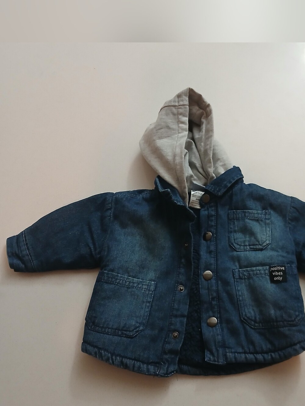 Baby Little Lad Insulated Blue Denim Hooded Coat Jacket Size 3/6 Months
